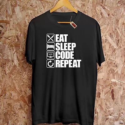 Eat Sleep CODE Repeat T-Shirt IT Hacker Tech Nerd Coding Programmer Geek Hoodie • £12.95