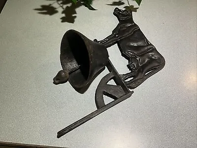 LARGE Vintage Cast Iron Dinner Farm Bell Painted Cow Wall Mount Ranch Door • $39.99