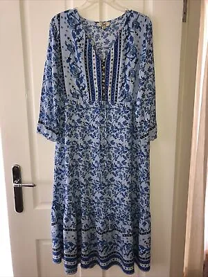$35 • Buy Boho Dress 14AU Blue Floral Faux Esmee Midi L118 U55 W40