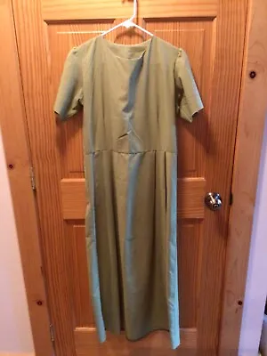 Amish Mennonite Hand Made Ladies S/S Olive Plaid Dress B39 EUC Plain Clothing • $14.99