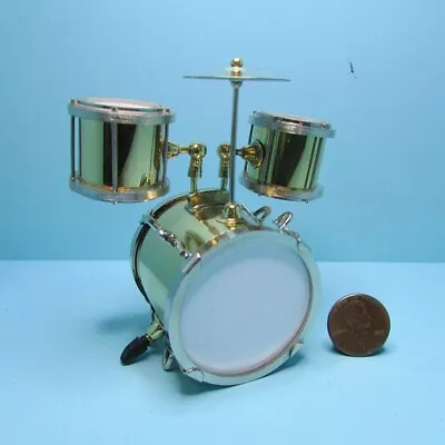 Dollhouse Miniature Large Gold Metal Drum Set B0598 • $35.09