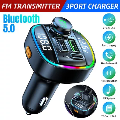 Car Bluetooth FM Transmitter Radio MP3 Wireless Adapter Hands-Free 3Port Charger • $12.98