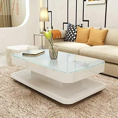 £199.99 • Buy Luxury White Top High Gloss Coffee Table 2 Drawers White Base Nest Living Room