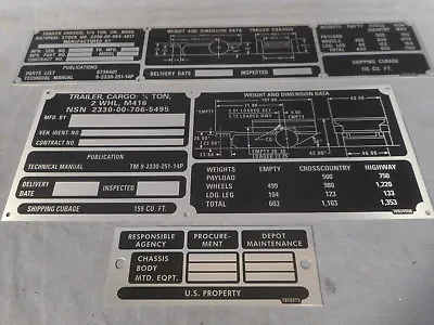 M416/M569 1/4 Ton (jeep) Trailer Weight Data Plate Set M151 A1 A2 M38 M715 M37 • $34.95