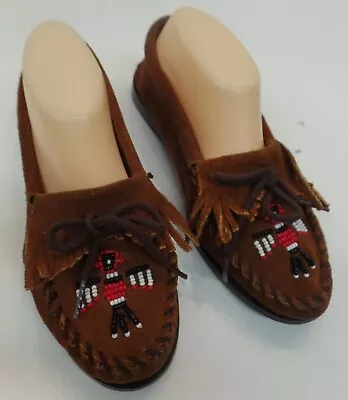 Minnetonka Women's Leather Moccasin W/ Thunderbird Beading Shoes Flats Sz.8 • $45