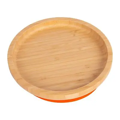 Tiny Dining Orange Round Bamboo Baby Suction Plate Toddler Weaning Feeding Set • £11