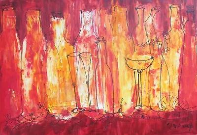 Red Bottles Xl Oil Picture Canvas Painting Sonja Tent Miller Kitchen Restaurant • $340.98