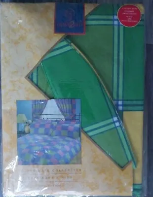 Pair Of Curtains 66  X 72   Green/Yellow Bright Check With Tiebacks Pencil Top  • £6.99