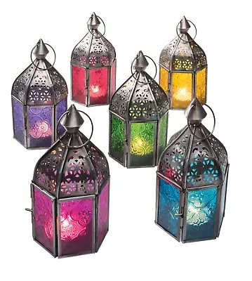 Moroccan Vintage Iron Glass Lantern Tealight Candle Holder Home Garden Gift • £11.99