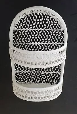 Vintage White Wicker Rattan Shabby Chic Hanging Wall Shelf Bathroom/Bar/Bedroom • $44.95