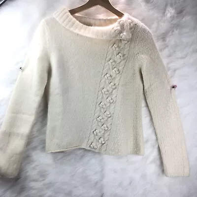 Garnet Hill Ivory Wool Angora Blend Pullover Sweater Size M Boat Neck • $34.99