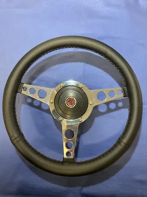 MGB  14  Luxury Black Leather Flat Steering Wheel & Bos Kit 08 1962 - 1969 • $176.75