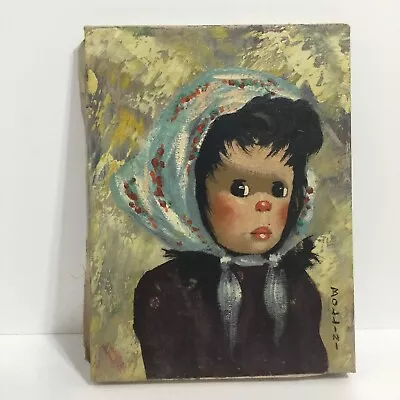 MID CENTURY BOLLINI BIG EYED CHILD OIL PAINTING  SIGNED 9”x12” • £46.45