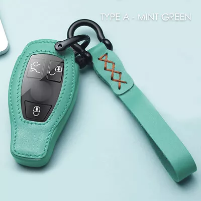 Genuine Leather Car Remote Key Case Cover With Key Chain Set For Mercedes Benz • $14.49