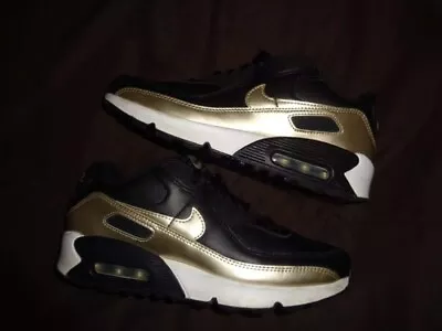 Nike Air Max 90 LTR Low Black Metallic Gold Star Mens US 7Y CD6864-008 • $80