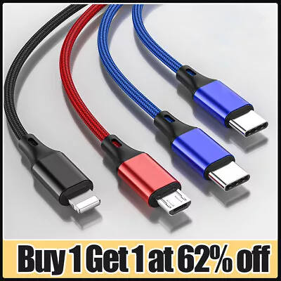 4 In 1 Multi USB Charger Charging Cable Lead Cord For IPhone Type-C USB C Micro • £3.67