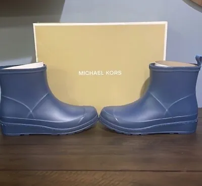 Michael Kors Mac Pull On Rain Ankle Booties In River Blue Size 7 New In Box • $40