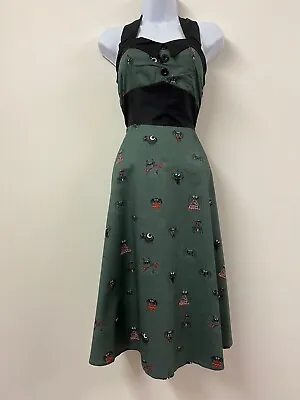 Halterneck Dress 1950s Goth Emo Rockabilly Vintage Retro Halloween Spider Green  • £14.99