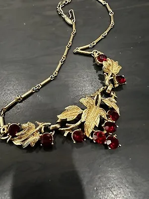 $20 • Buy Vintage Coro Gold Tone Red Stone Choker Necklace Leaves Pegasus Signed