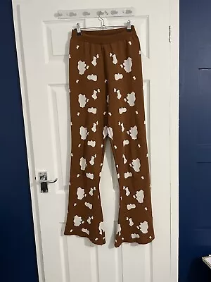 Daisy Street Knitted Cow Print Brown Flared Trousers  Size XL • £4.99