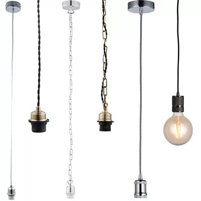 £24.99 • Buy Hanging Ceiling Pendant Light Kit Long Cable Lamp Shade Bulb Holder & Rose Set