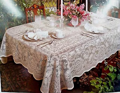 $34.99 • Buy 2 Sizes Vtg Scranton Lace Company ‘Classic Rose' Nottingham Lace Tablecloth NOS!