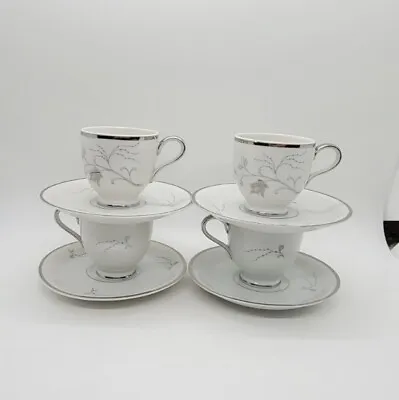 $67.75 • Buy RARE 4 Sets Eschenbach Baronet China SILVER ARBOR  Demitasse Cup Saucer Coffee