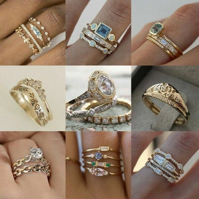 $3.39 • Buy Fashion Yellow Gold Plated Rings Women Cubic Zirconia Jewelry Ring Set Size 6-10
