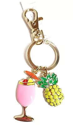 J.Crew Frose' And Pineapple Keychain Bag Charm Pink Yellow Goldtone Multi NWT • $29