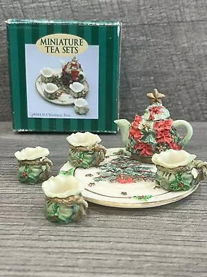 Vintage Miniature Christmas Tea Set Resin Tree Holly Mini 1995 C&F Enterprises • $12.99