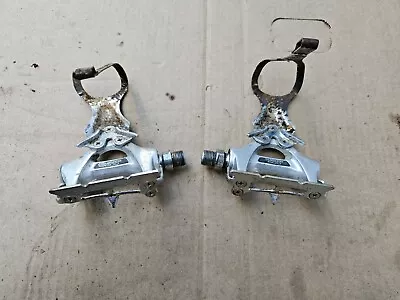 Vintage Shimano 600 Road Bike Platform Pedals + Toe Clips Cages Japan Need Work • $18