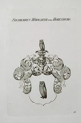 1867 Coat Of Arms Hörwarth Von Hohenburg Tyroff Copper Engraving • $30.87