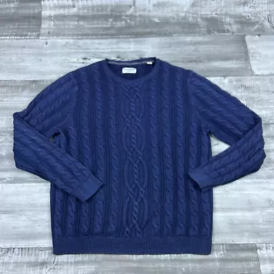 Tommy Bahama Sweater Mens Large Blue Striped Cable Knit Pullover Fisherman • $19.95