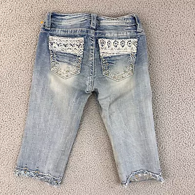 Miss Me Jeans Girls 12 Capri Embellished Embroidered Rhinestones Light Wash • $13.11