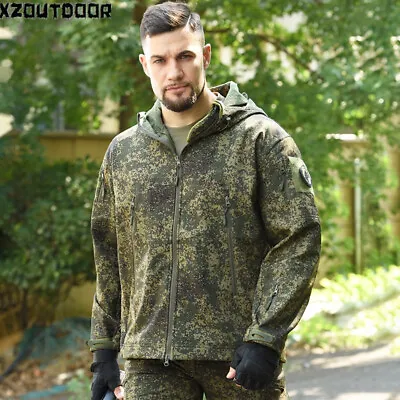 Waterproof Soft Shell Jacket Mens Military Tactical Windproof Hooded Hiking Camo • $49.99
