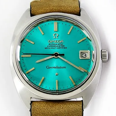 1966s Omega Constellation Chronometer Sunburst Turquoise Automatic Vintage Watch • $1999