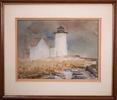 Antique American Lighthouse Watercolor & House Signed & Beautiful! NE Maine? • $275