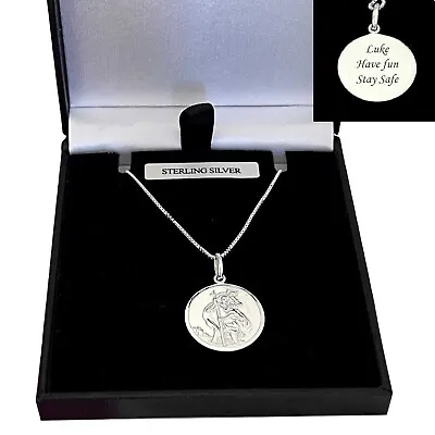 Saint Christopher Necklace. 925 Sterling Silver Personalised Engraved Gift18mm • £24.99