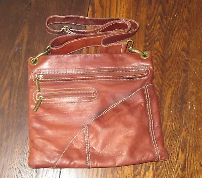 Vintage 1990's Vera Pelle Avorio Crossbody/Shoulder Cognac Italian Leather Bag • $31.99