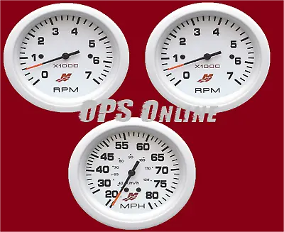 Mercury Outboard Analog Gauge Set - White- 80 Speedometer & 7K Tachometer (x2) • $214.12