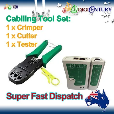 Phone Line Tester + Crimper For RJ45 / RJ11 LAN Ethernet Cable Tool Set Cat6 5e • $23.99