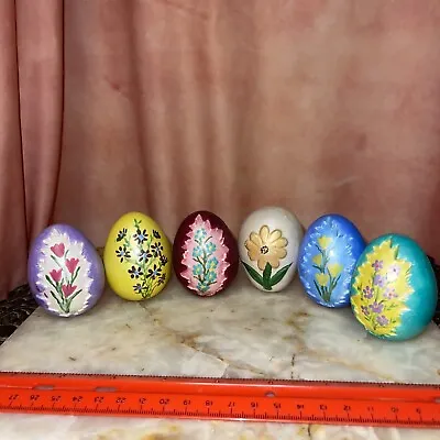 $22.95 • Buy Lot Of 6 Vintage Easter Eggs Hand Painted Ceramic Floral Basket Decor