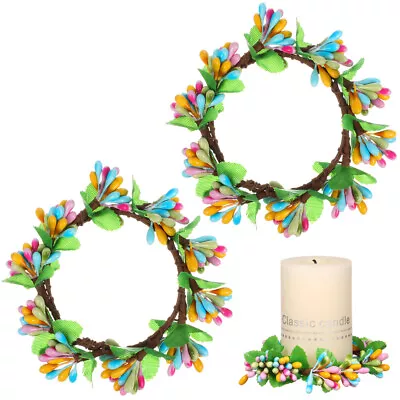  4 Pcs Mini Wreaths For Candles Flower Embellishments Ring Spring • £10.78