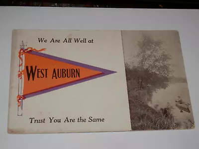West Auburn Pa - Postcard - 1913 - Pennant Greetings - Susquehanna County • $6.49
