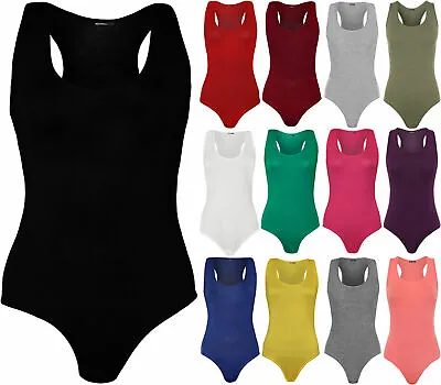 Women Racer Muscle Back Sleeveless Stretch Bodysuit Ladies Leotard Vest Top 8-26 • £7.49