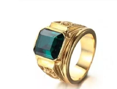 18k Gold Ep  Cz Emerald Cut Mens Dress Ring Size 7-15 You Choose • $15.54