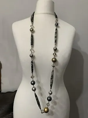 M&S Long Length Fabric & Ball Bead Statement Necklace (JB20) • £2.99