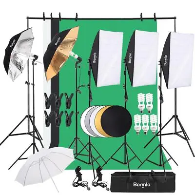 1125W Photography Studio Softbox Umbrella Lighting Kit Background Support Stand • £89.99
