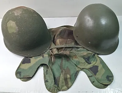 Vietnam Era Steel Pot M1 Helmet With Liner & Cloth Camouflage Cover • $329.99