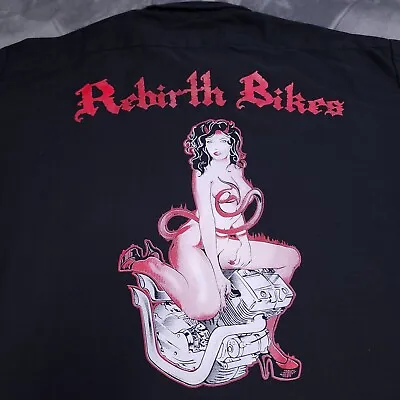 Rebirth Bikes St Louis L Motorcycle Devil Pinup Girl  Mechanic Shirt Button USA • $24.98